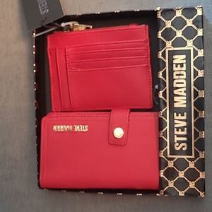 Steve Madden red wallet and card case